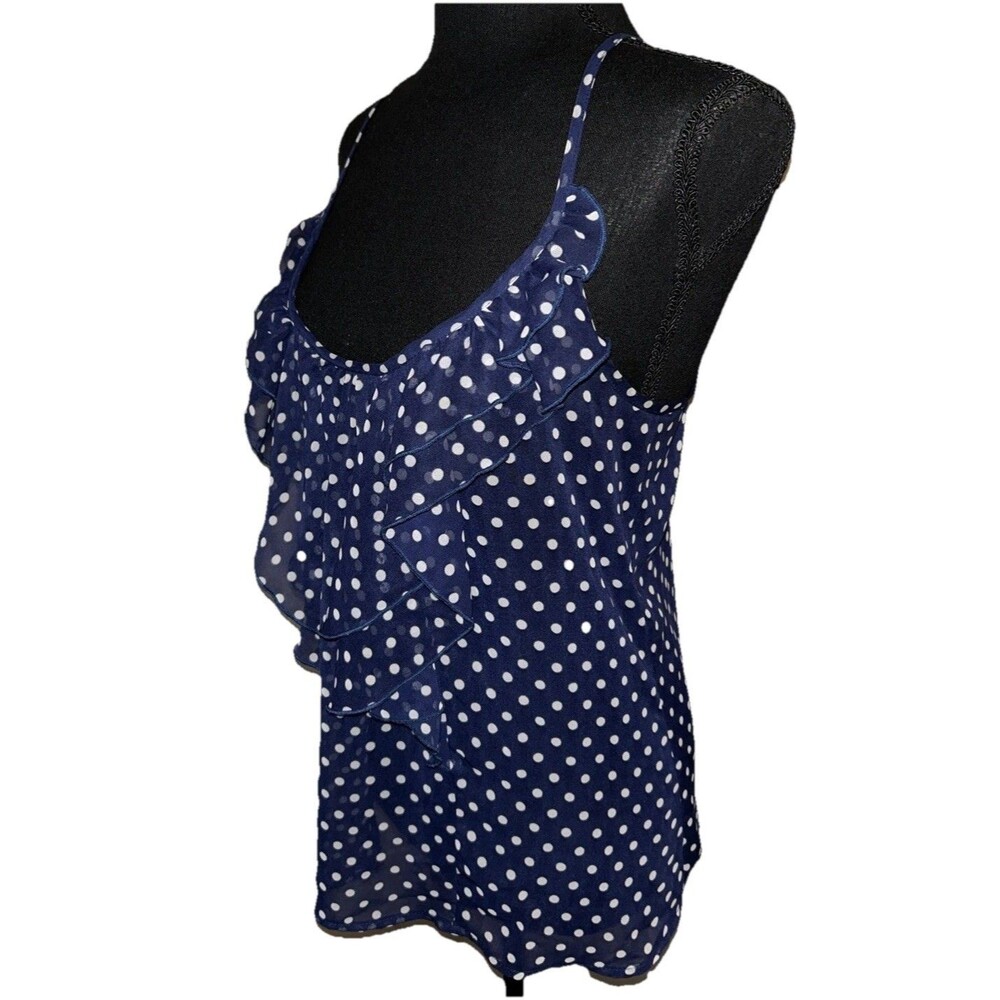 Lily White Small Sheer Polyester Blue & White Polka Dots Blouse